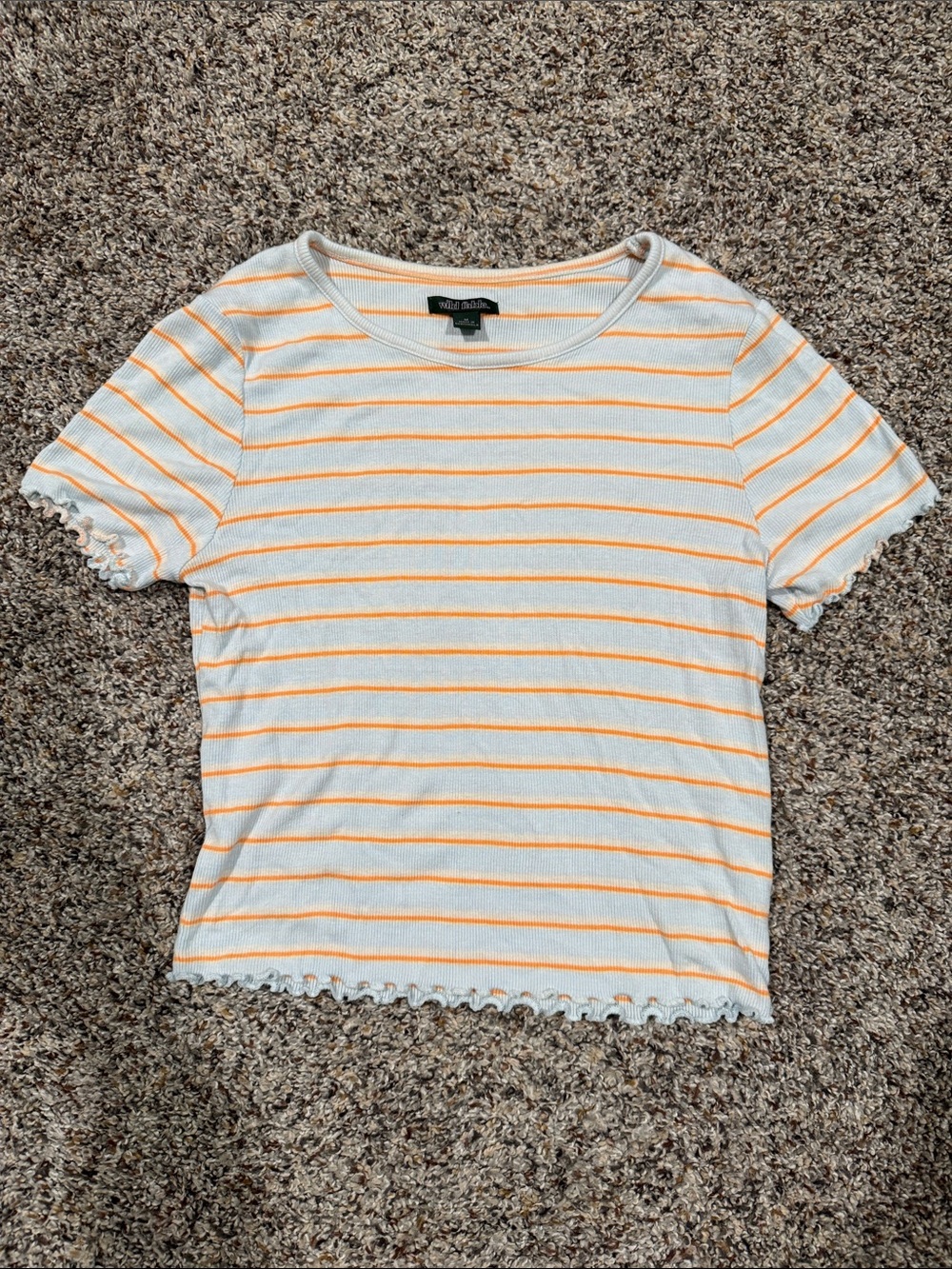 wild fable White Tee with Orange Stripes and Lettuce Hem
